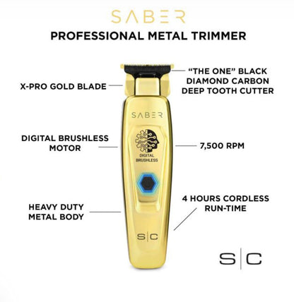 StyleCraft PRO Saber Metal Cordless Trimmer w/ Brushless Motor Gold SC405G