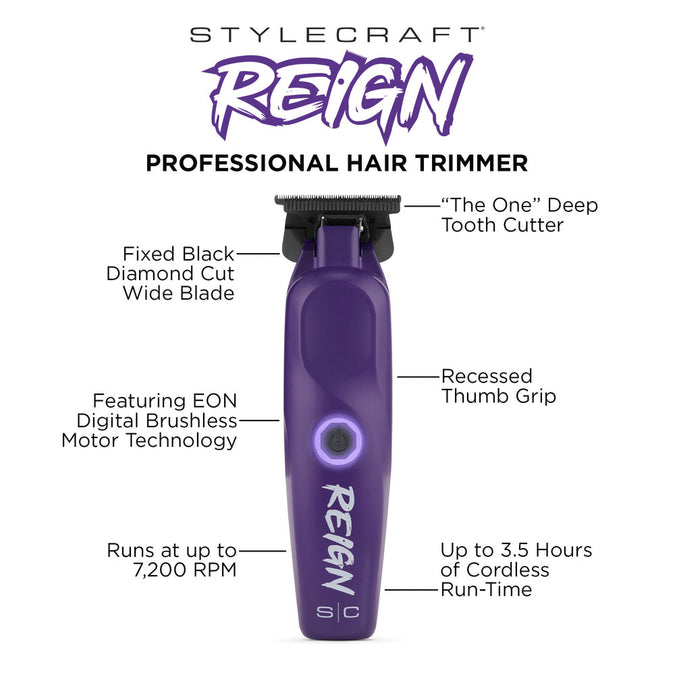 StyleCraft SC422P Reign Digital Brushless Motor Cordless Trimmer - Purple
